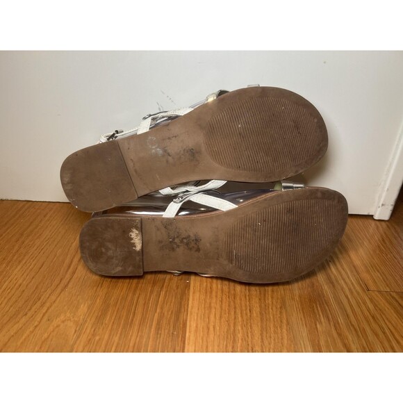 Steve Madden Sandals Womens Silver Metallic White Strappy Slingback Open Toe - Picture 7 of 9